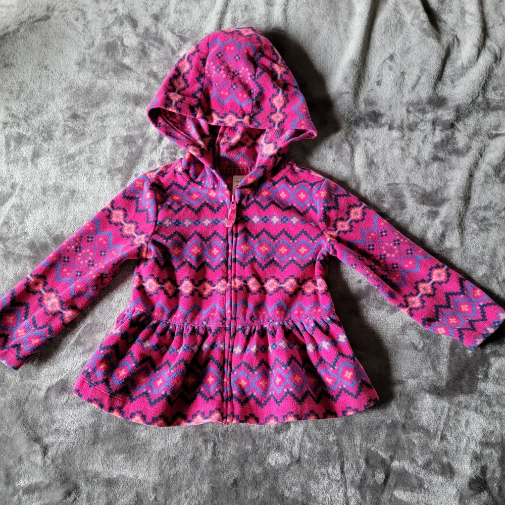 Carter's Fleece Hoodie Kids 18M Pink Excellent Peplum Fair Isle Zip Jacket 735